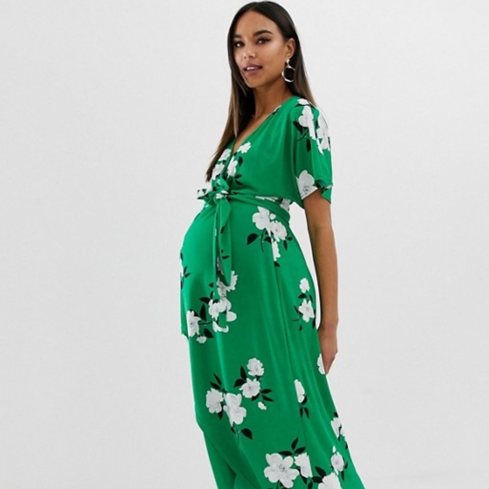 ASOS Maternity Green Floral Wrap Maxi Dress